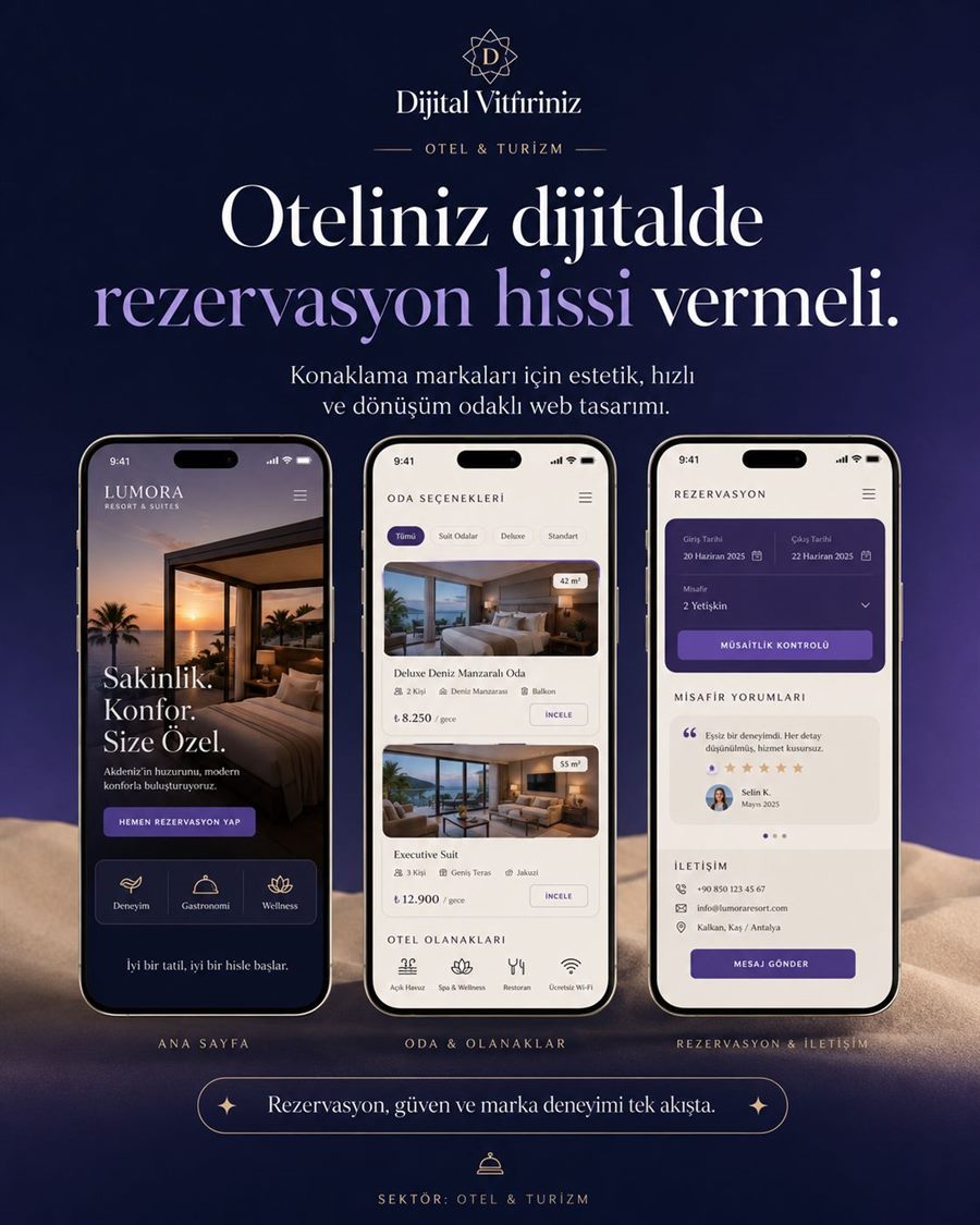 Otel ve turizm koyu tema web sitesi örneği